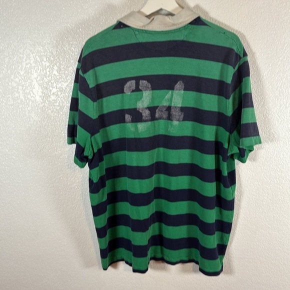 Polo Ralph Lauren Green & Blue Trashed Rugby Polo Patches Jersey Style Size XXL - Picture 5 of 7